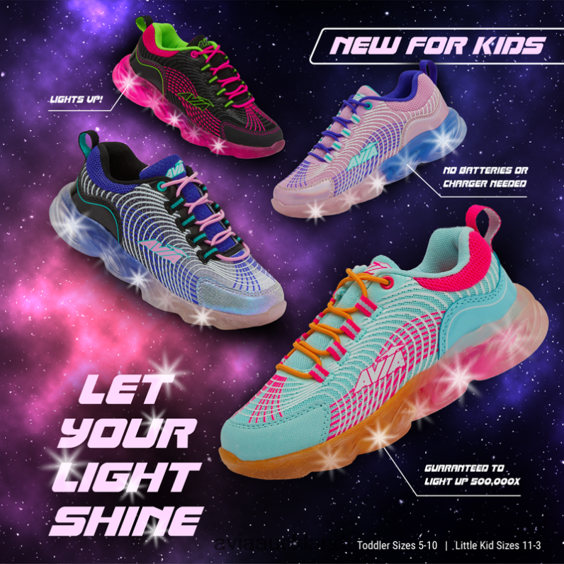 Girl Avia Light Pink/Teal Green Avi-Ignite Light Up Sneakers X860X105