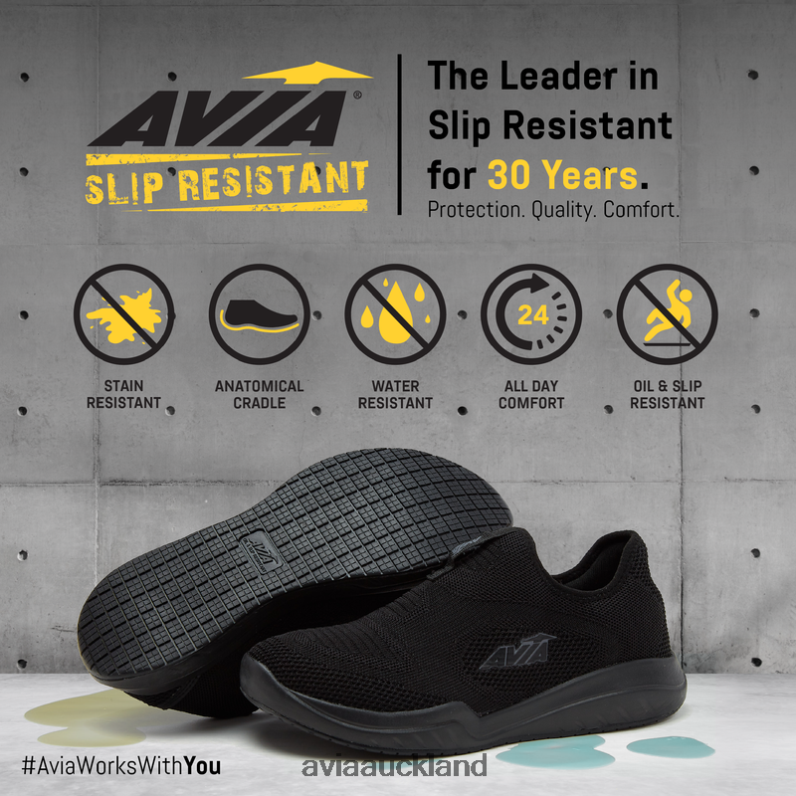 Women Avia Black/Dark Grey Avi-Breeze Knit SR Slip Resistant X860X43